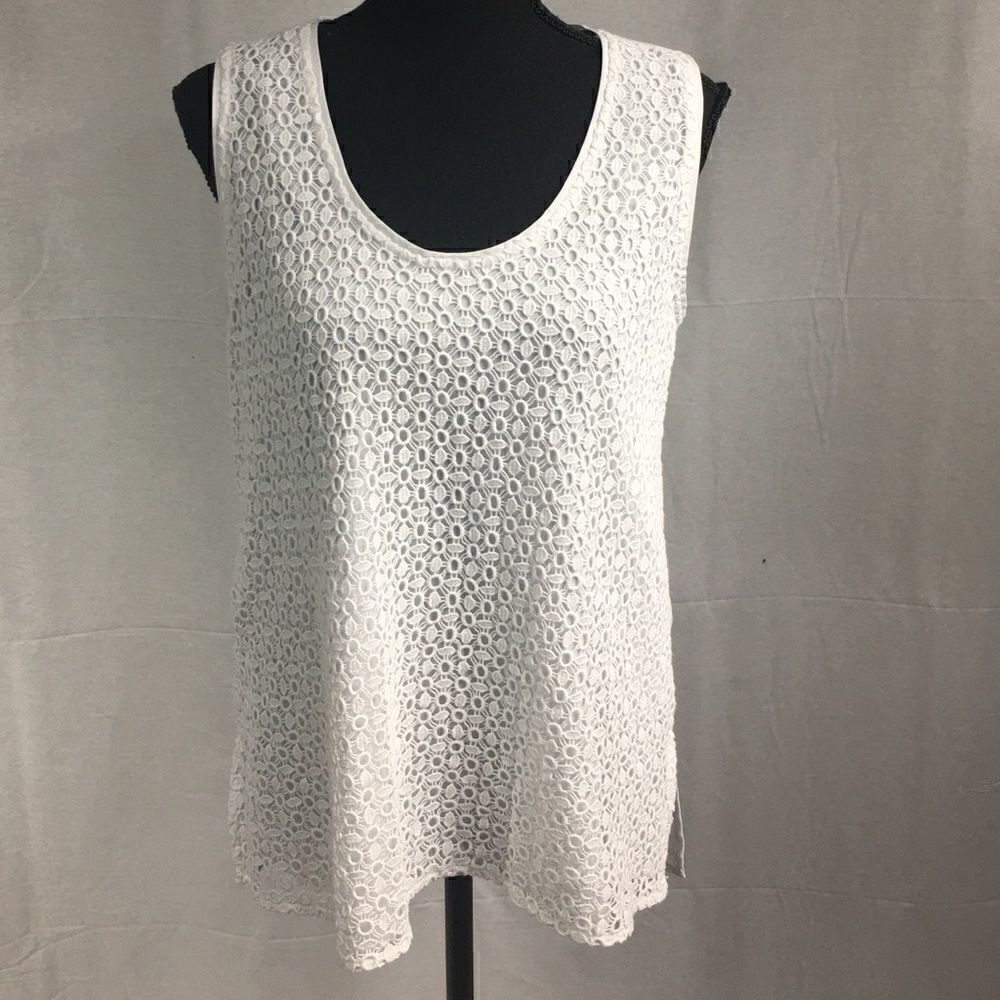 Ann Taylor Small Ivory Lace Sleeveless Top off white beige 100% cotton lined